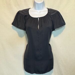 G-98 Loft‎ Gray Lace Detail Short Sleeve Pullover Blouse Size S